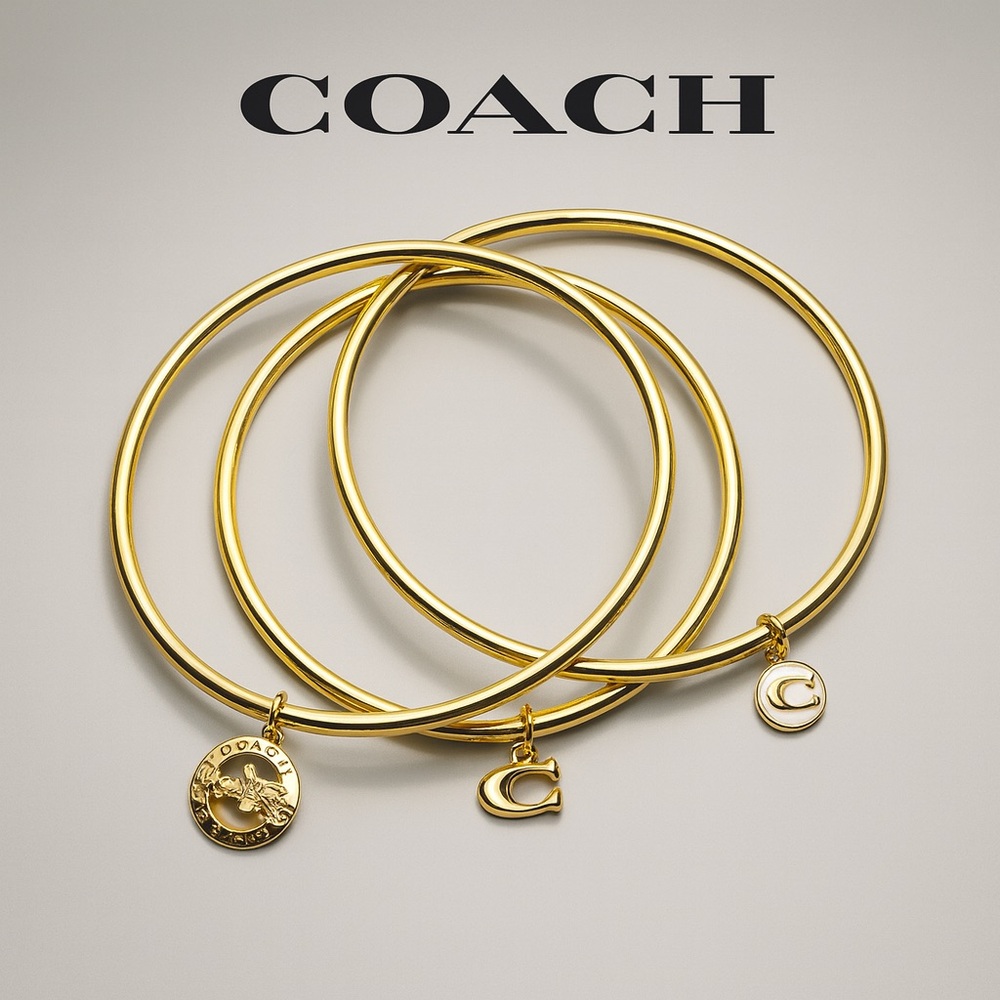 ✨COACH Horse & Carriage Bangle Bracelet Trio | Gold-Tone | NWT | Retail ~$100+✨ - Picture 2 of 8